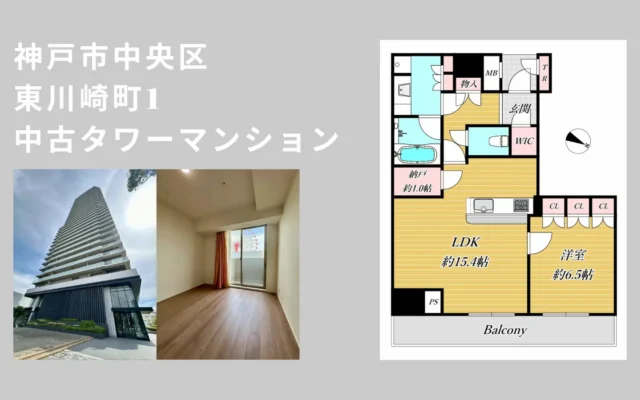 神戸市中央区東川崎町1丁目の中古タワーマンション、外観と間取り図